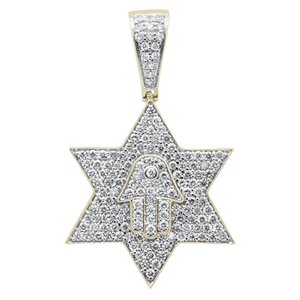 <span>DIAMOND CLOSEOUT! </span> 1.57ct G SI 10K Yellow Gold Diamond Micro Pave Iced Out Star Charm Pendant