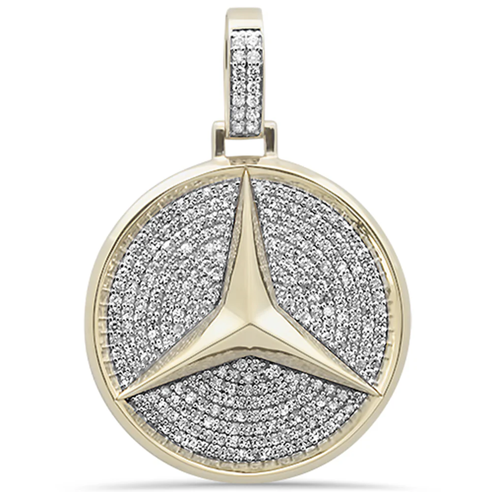 <span>DIAMOND CLOSEOUT! </span> 1.70CT G SI 10KT Yellow Gold Diamond Micr Pave Iced Out Emblem Charm Pendant