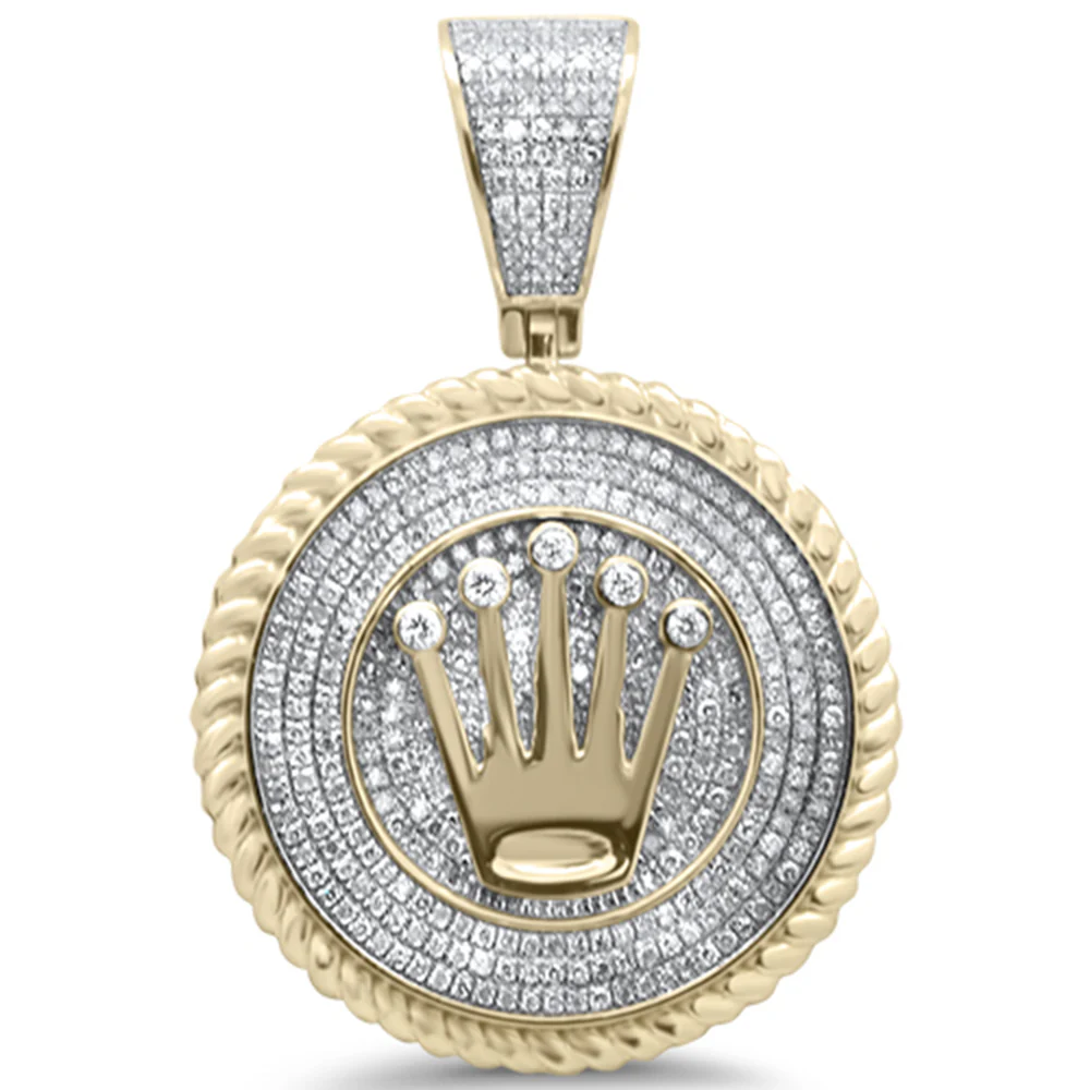 <span>DIAMOND CLOSEOUT! </span> 1.04ct G SI 10K Yellow Gold Diamond Hip Hop Crown Iced Out Logo Charm Medallion Pendant