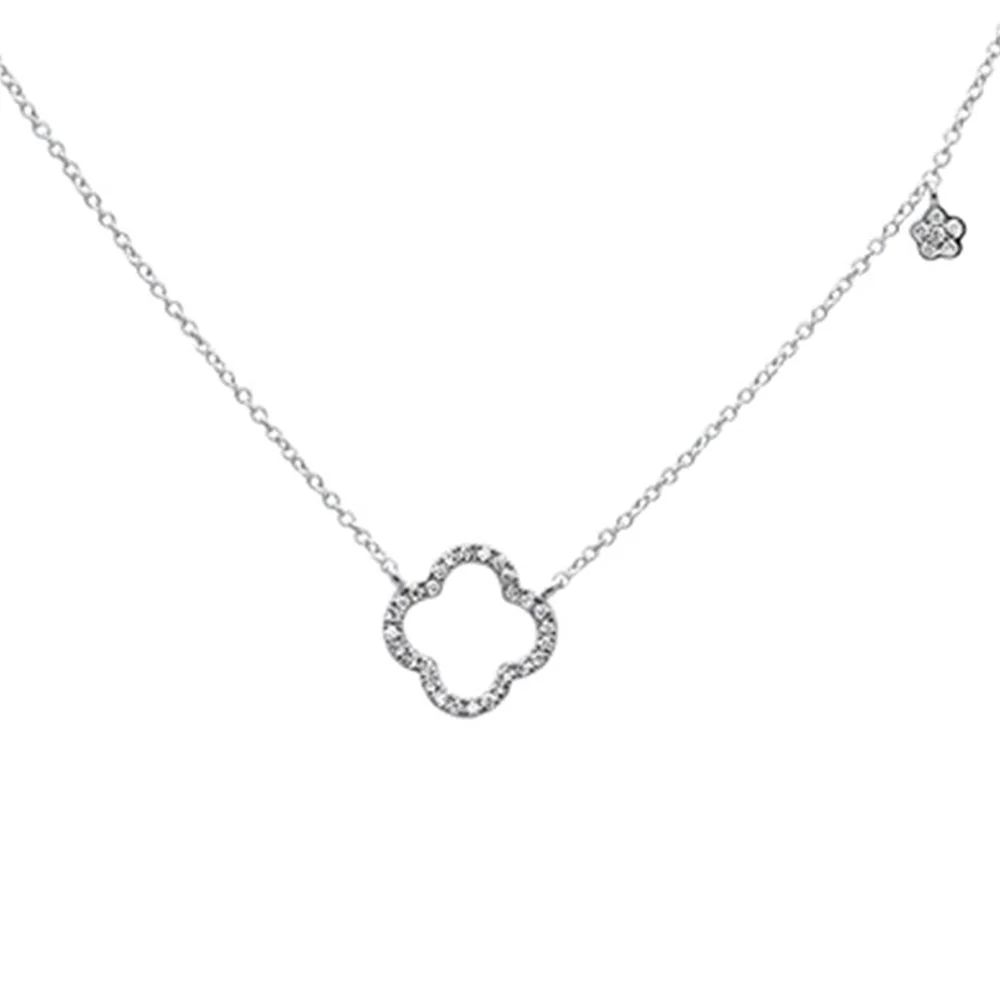 <span>DIAMOND CLOSEOUT! </span> 0.17cts 14k White gold Diamond Clover Necklace 18" Long