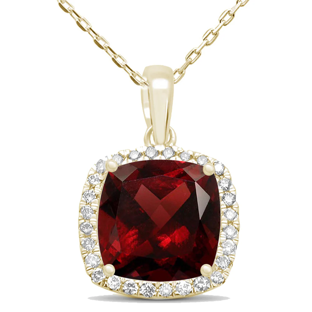 <span>GEMSTONE CLOSEOUT </span>! 4.26ct 10k Yellow Gold Garnet & Diamond Cushion Pendant