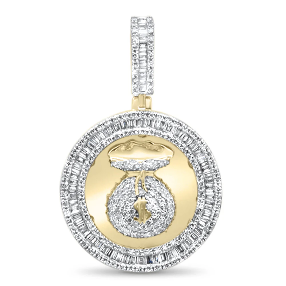 <span>DIAMOND CLOSEOUT! </span> 1.44ct G SI 10K Yellow Gold Diamond Hip Hop Money Bags Medallion Charm Pendant