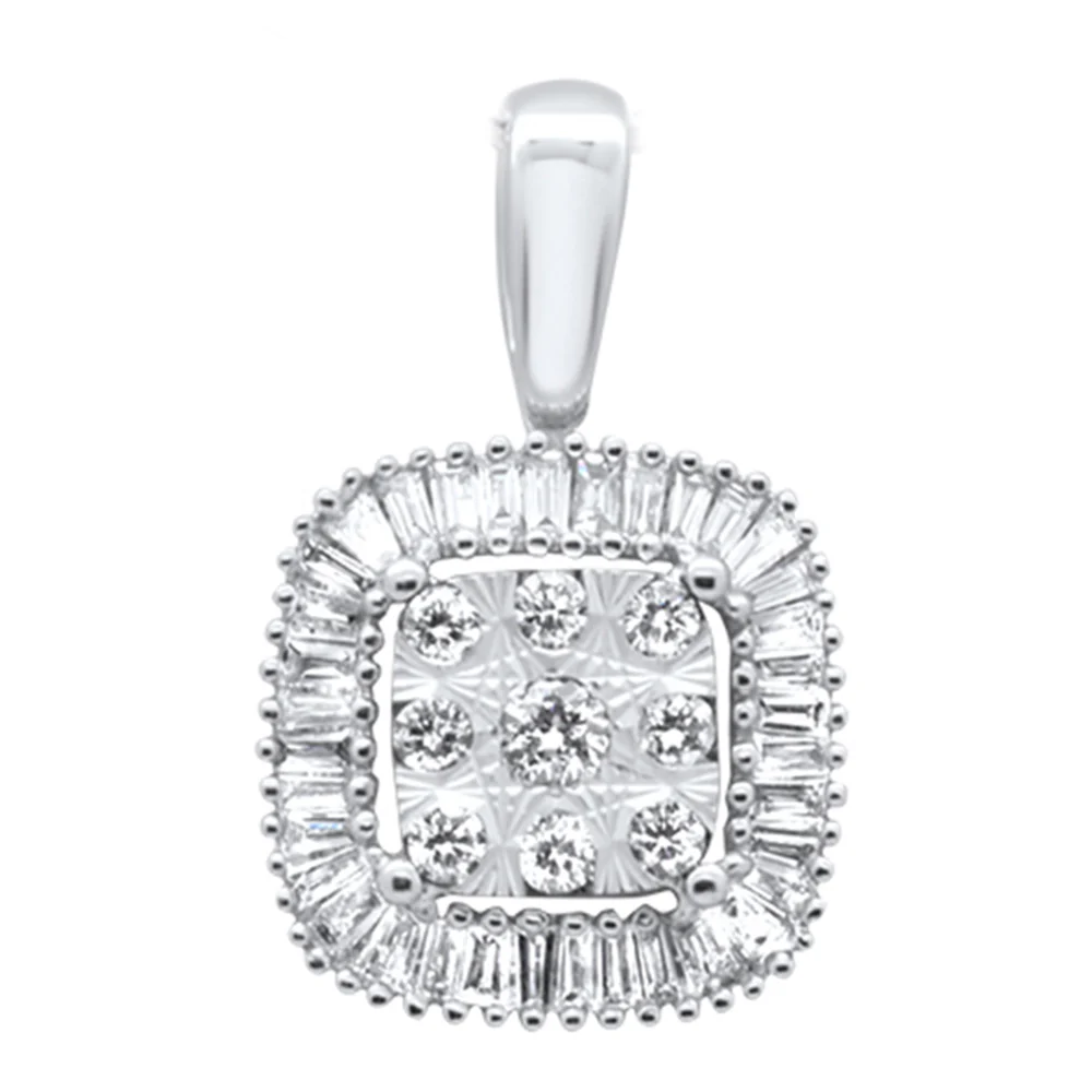 <span>DIAMOND CLOSEOUT! </span>.32ct G SI 14K White Gold Baguette & Round Diamond Pendant
