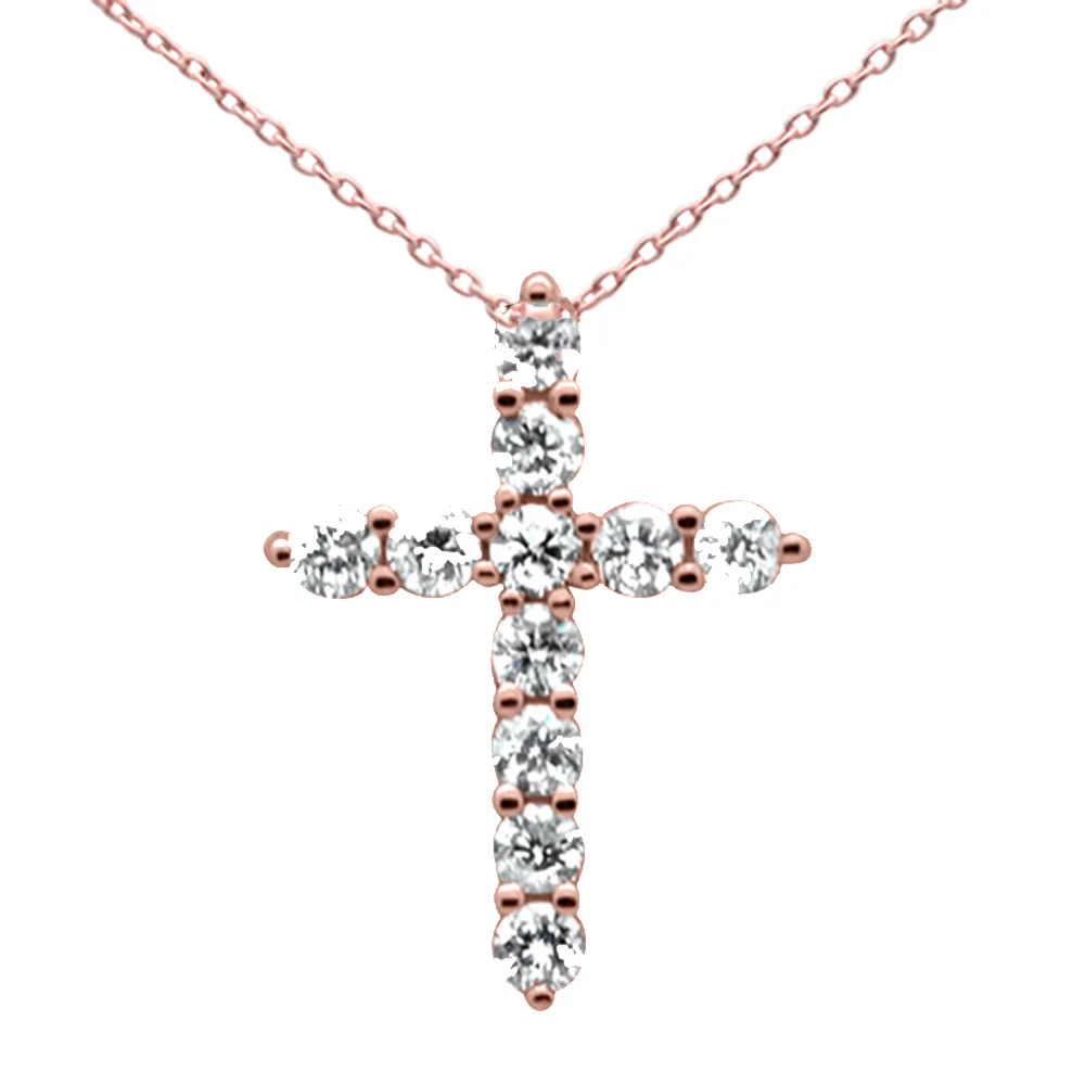 <span>DIAMOND CLOSEOUT! </span>.24ct G SI 14K Rose Gold Diamond Cross Pendant Necklace 18" Long
