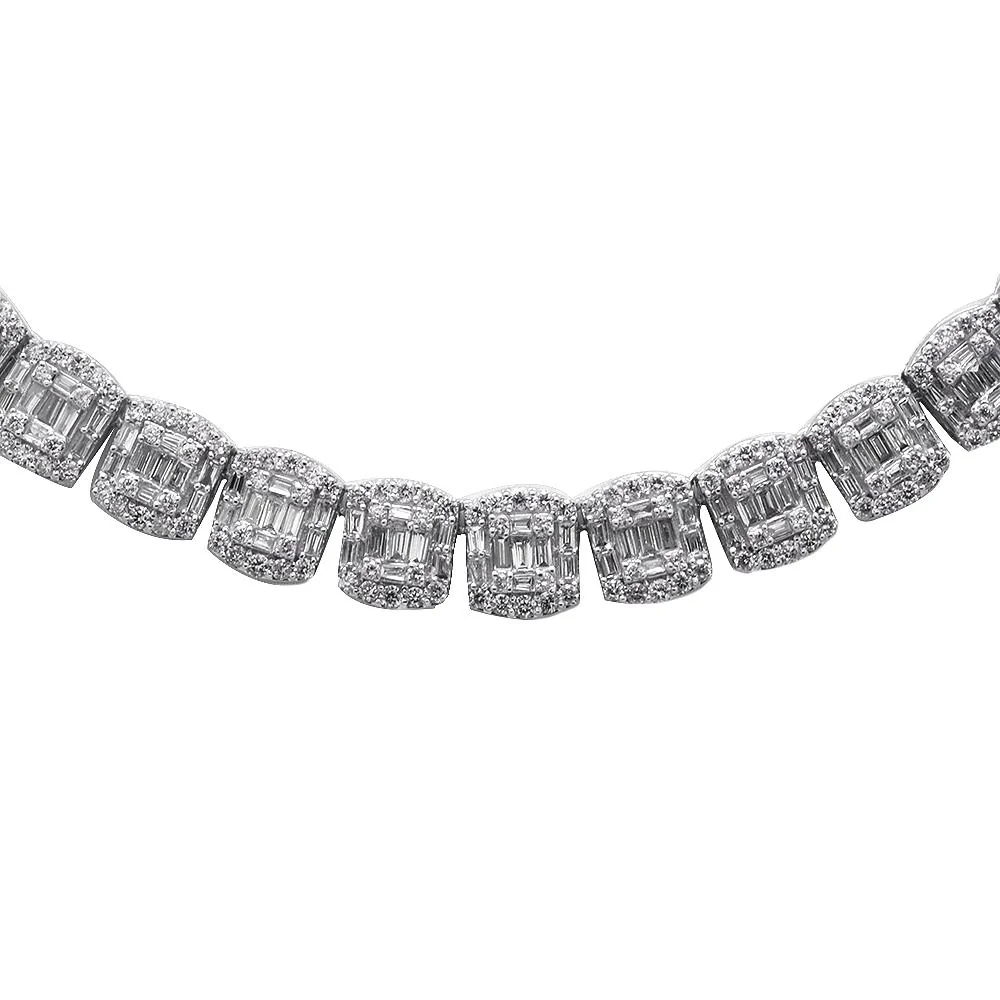<span style="color:purple">SPECIAL!</span> 11.68ct G SI 14K White Gold Round & Baguette Diamond Tennis Necklace 22" Long - Image 3