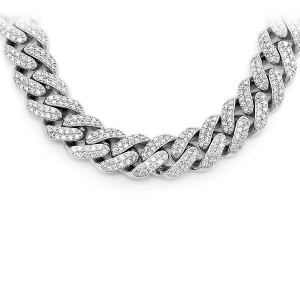 <span style="color:purple">SPECIAL!</span>11MM 9.87ct G SI 14KT White Gold Diamond Round Cuban Necklace 22"