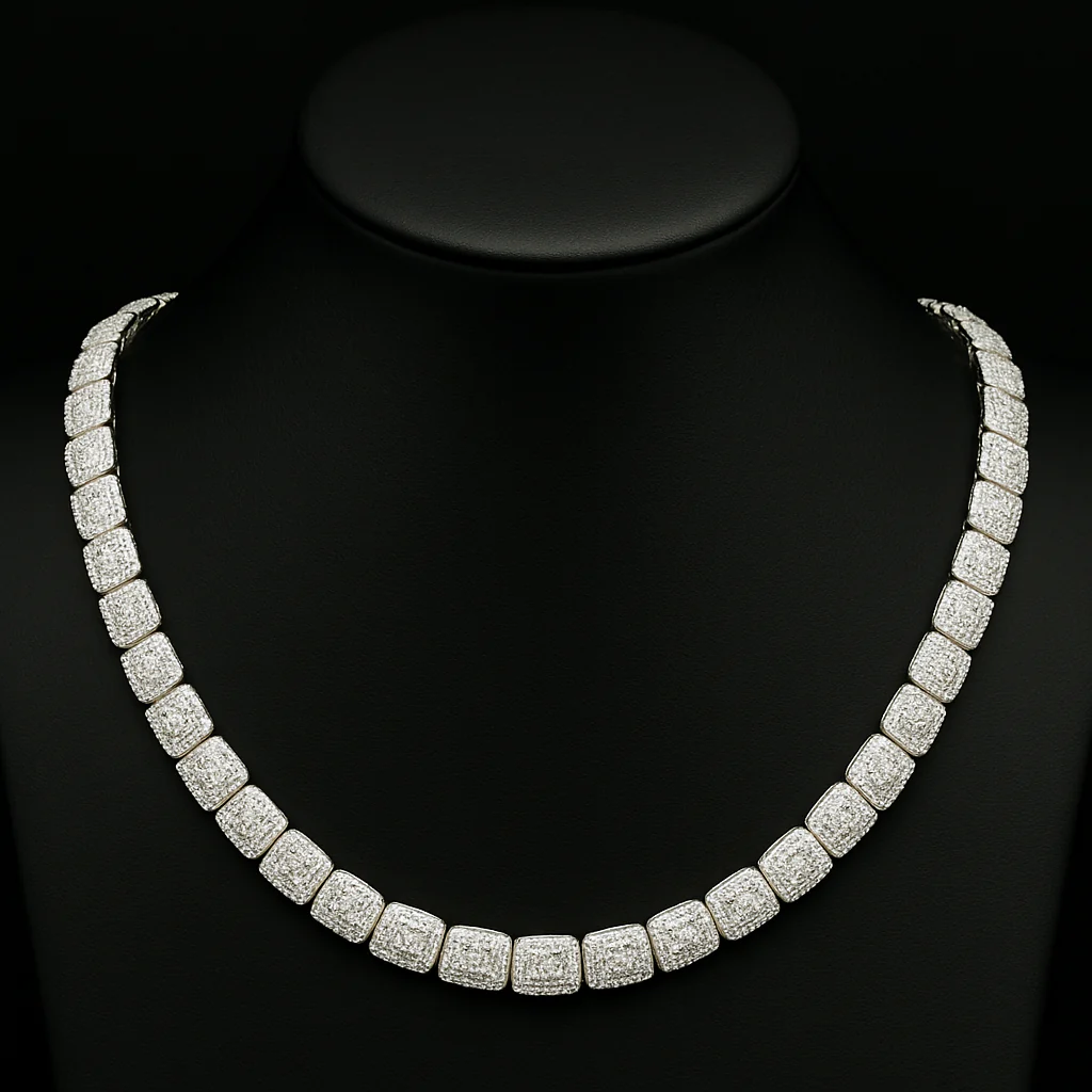 <span>DIAMOND  CLOSEOUT! </span> 9MM 15.77ct G SI 14K White Gold Baguette & Round Diamond Tennis Necklace 20" - Image 2
