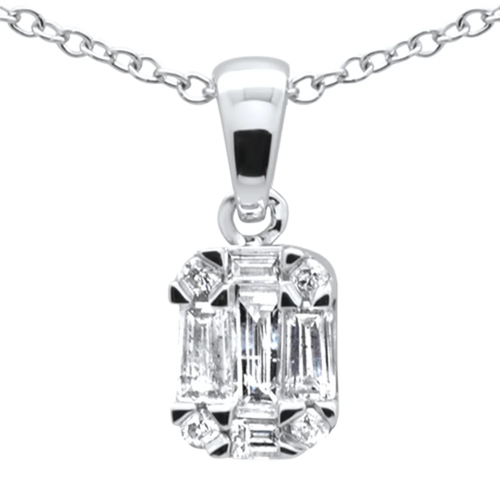 <span>DIAMOND CLOSEOUT! </span>.30ct G SI 14K White Gold Diamond Round & Baguette Pendant Necklace 18" Long