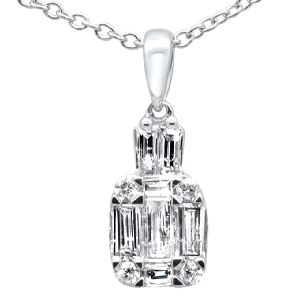 <span>DIAMOND CLOSEOUT! </span>.40ct G SI 14K White Gold Diamond Round & Baguette Diamond Pendant Necklace