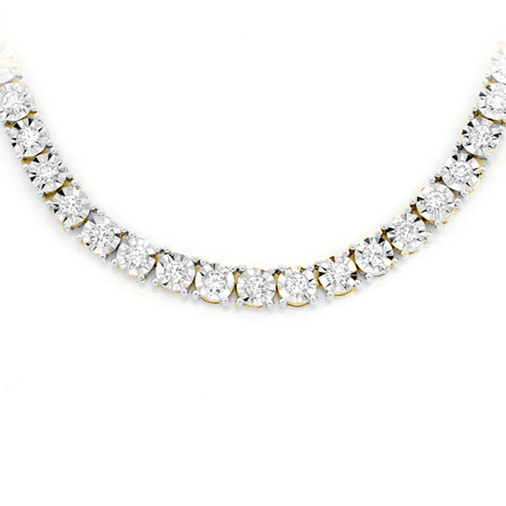 <span>DIAMOND  CLOSEOUT! </span> 8.35ct G SI 10K Yellow Gold Tennis Miracle Illusion Necklace 22"