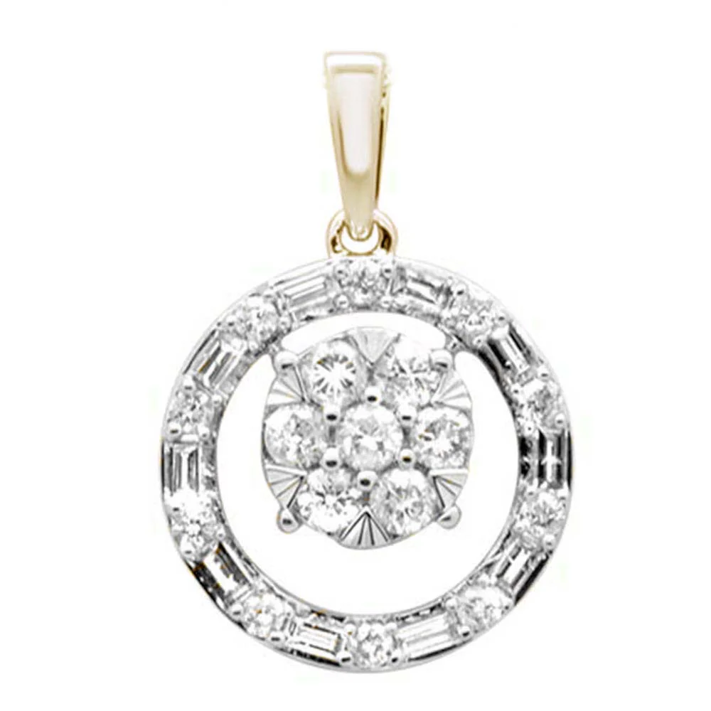 <span style="color:purple">SPECIAL!</span> .63ct G SI 14K Yellow Gold Round & Baguette Circle Diamond Charm Pendant