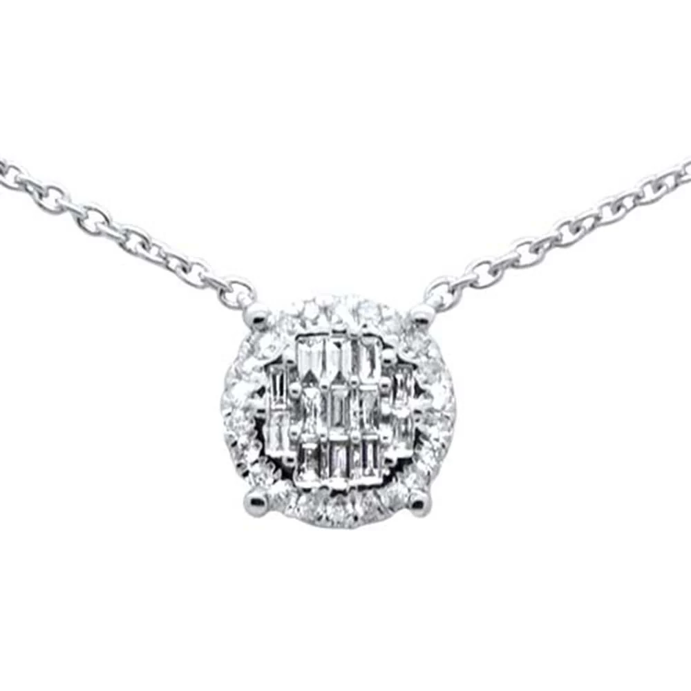 <span>DIAMOND CLOSEOUT! </span>.23ct G SI 14K White Gold Round & Baguette Diamond Pendant Necklace 16"