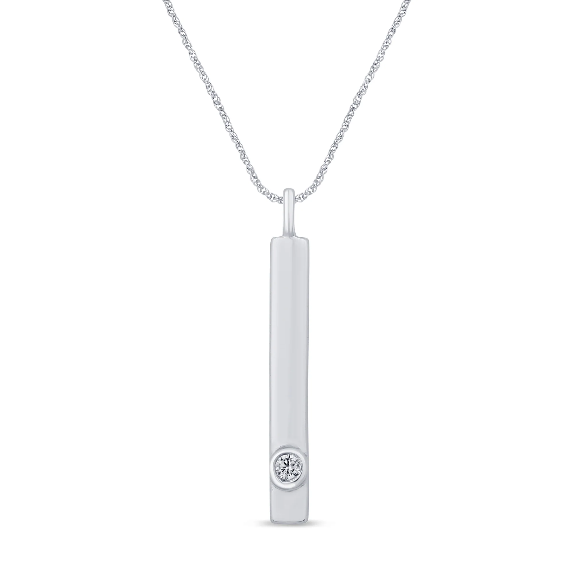 <span style="color:purple">SPECIAL!</span> .02ct G SI 14K White Gold Diamond Bar Pendant Necklace 18"