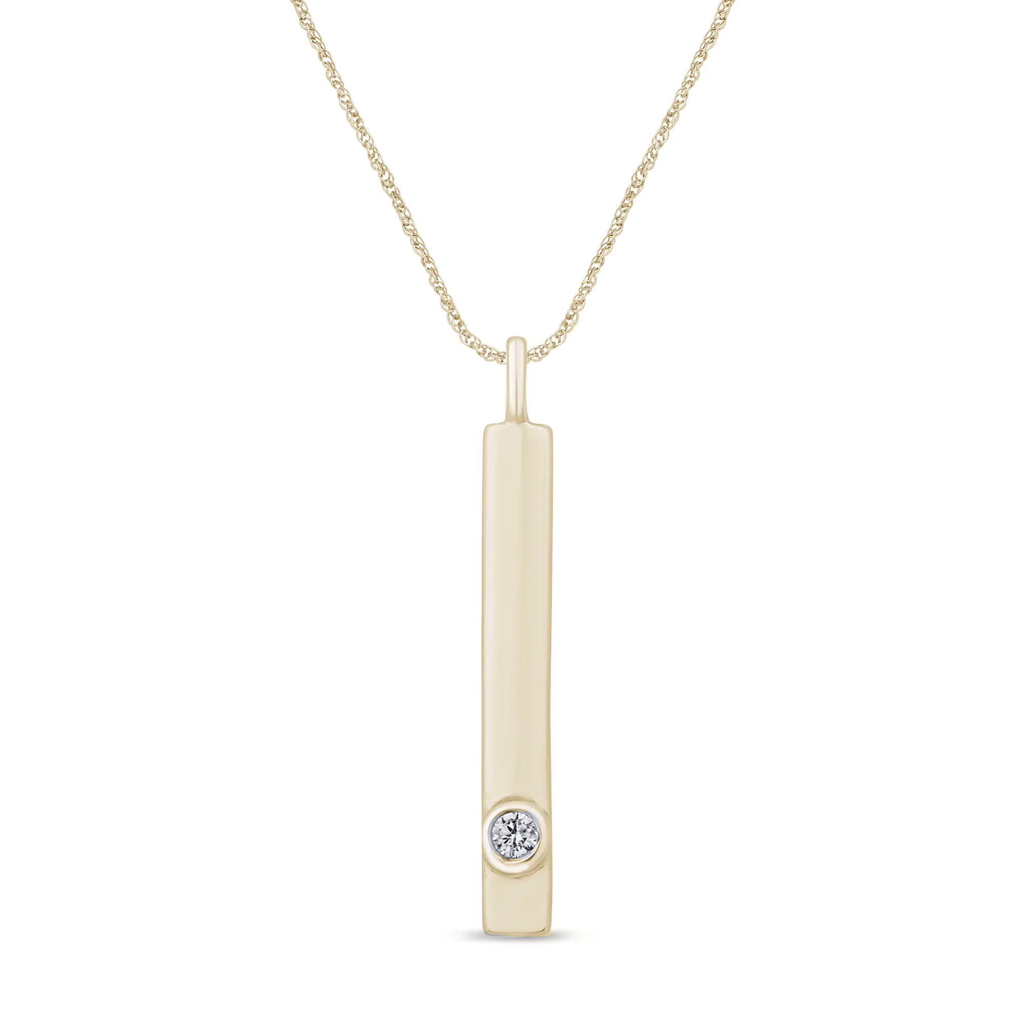 .02ct G SI 14K Yellow Gold Diamond Bar Pendant Necklace 18"