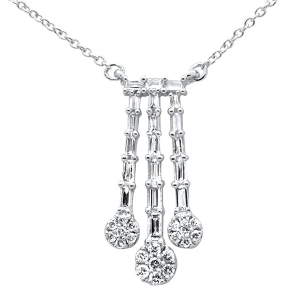 <span>DIAMOND CLOSEOUT! </span> .37ct G SI 14K White Gold Round & Baguette Waterfall Pendant 18" Long