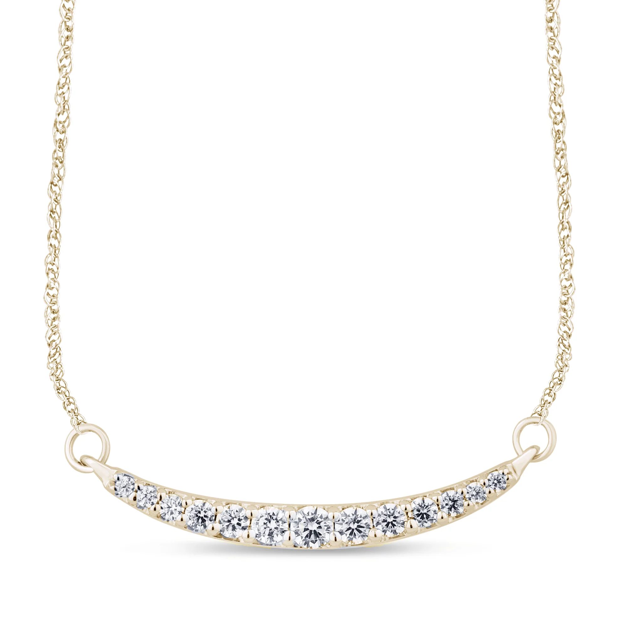 <span>DIAMOND CLOSEOUT! </span> .25ct G SI 14K Yellow Gold Curve Bar Round Diamond Pendant Necklace 18" Long