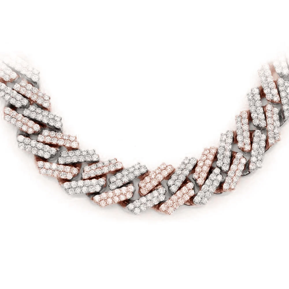 <span style="color:purple">SPECIAL!</span> 7MM 5.45ct G SI 14K Two Tone White & Rose Gold Diamond Square Cuban Necklace 22"