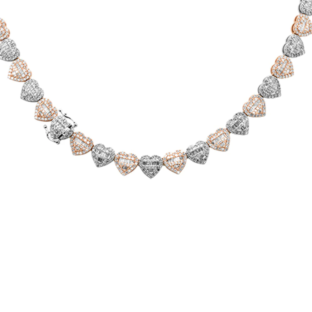 <span style="color:purple">SPECIAL!</span>11.48ct G SI 14K Two Tone Gold Diamond Round & Baguette Heart Tennis Necklace 20" Long
