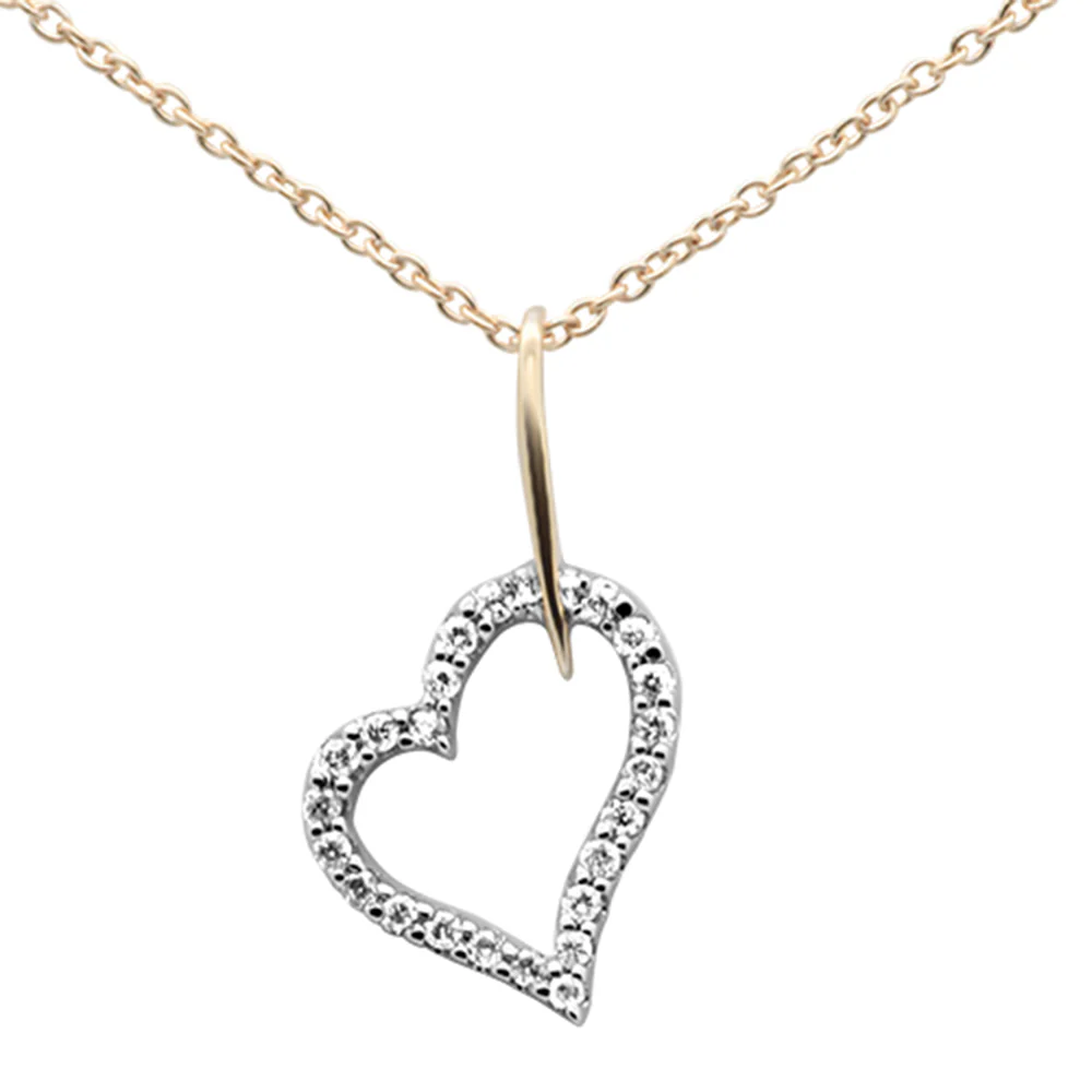 .10ct G SI 14K Yellow Gold Diamond Hear Pendant Necklace 18" Long