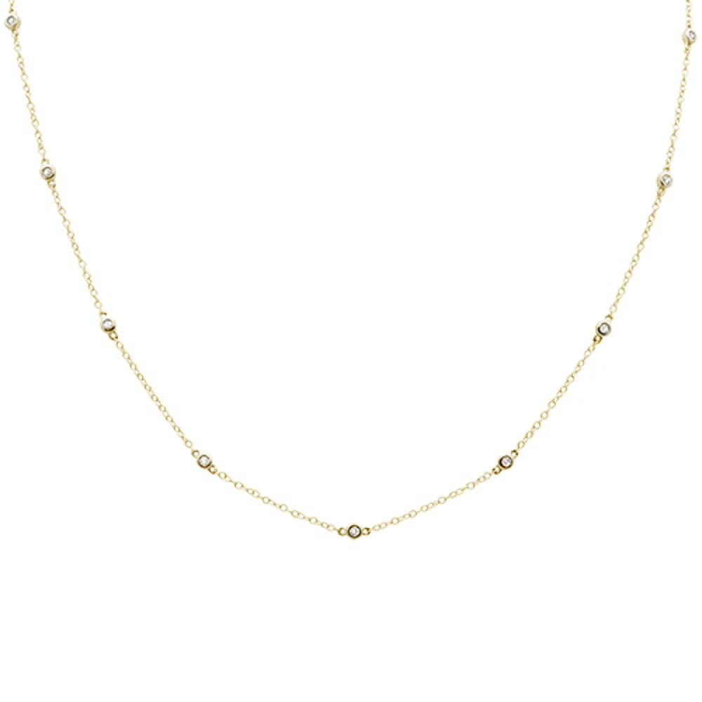 <span>DIAMOND CLOSEOUT! </span> .50ct 14k Yellow Gold Diamond by The Yard Pendant Necklace 16+2" Ext.