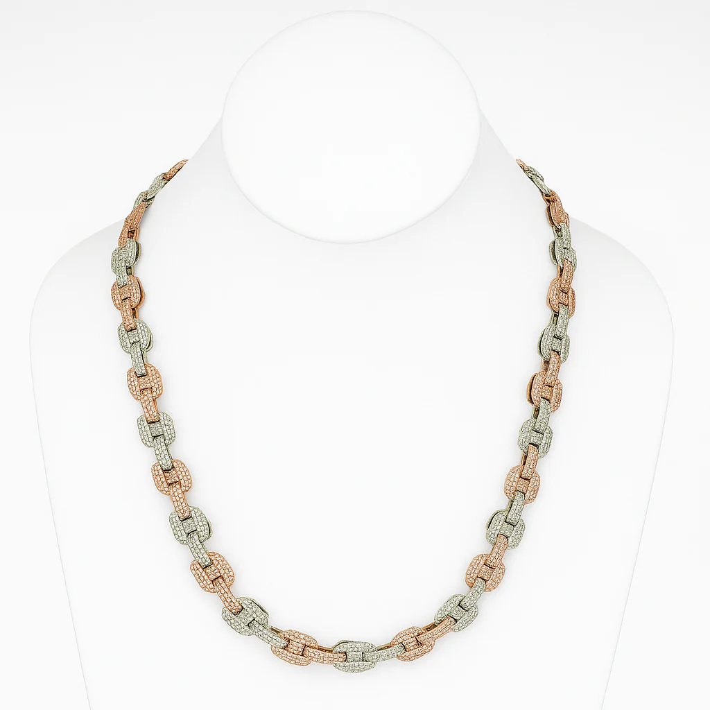 <span>DIAMOND  CLOSEOUT! </span> 15.95ct G SI 14K Two Tone Iced Out Diamond Round & Baguette Necklace 22"