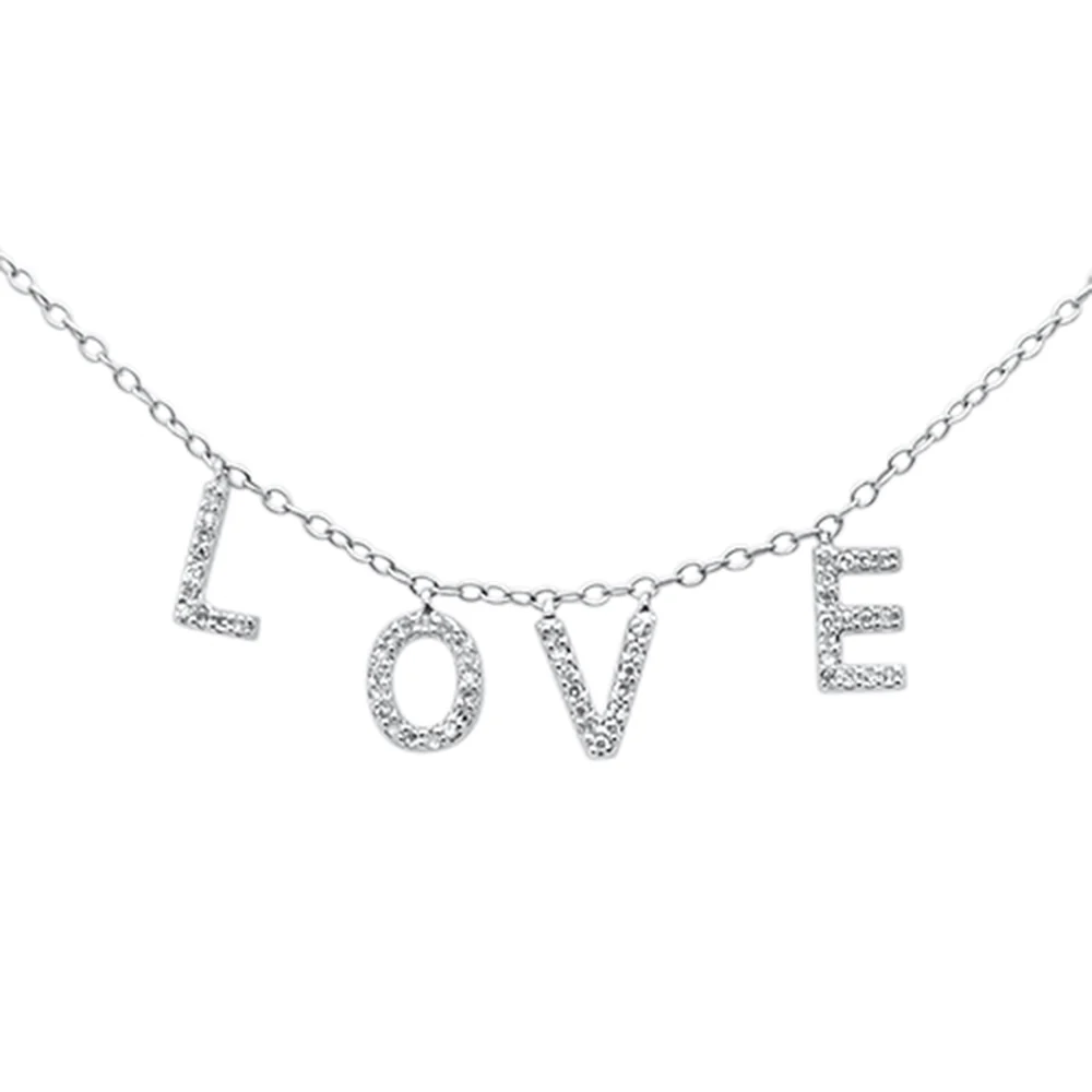 <span>DIAMOND CLOSEOUT! </span>.13ct G SI 14K White Gold Diamond Heart "Love" Script Letters Pendant Necklace 18" Long