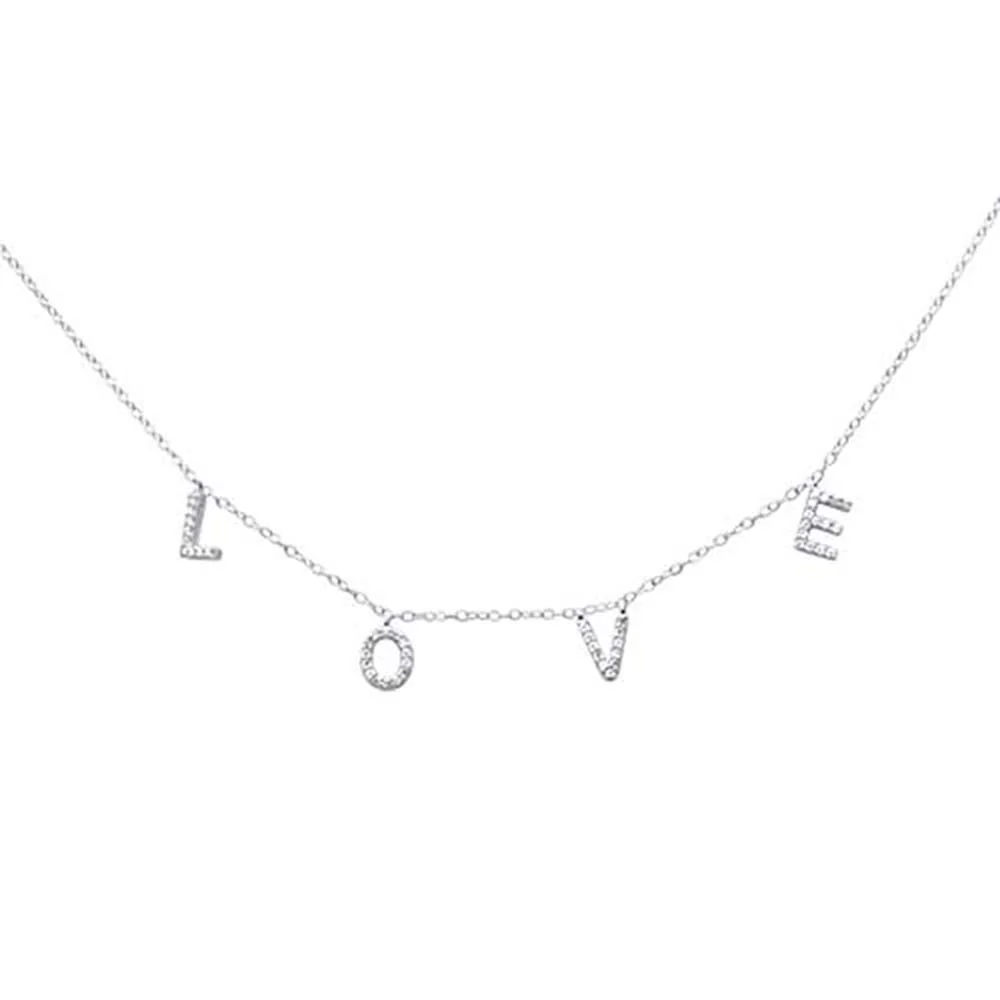<span>DIAMOND  CLOSEOUT! </span>.23ct G SI 14K White Gold Diamond "Love" Script Letters Pendant Necklace 18+2" EXT