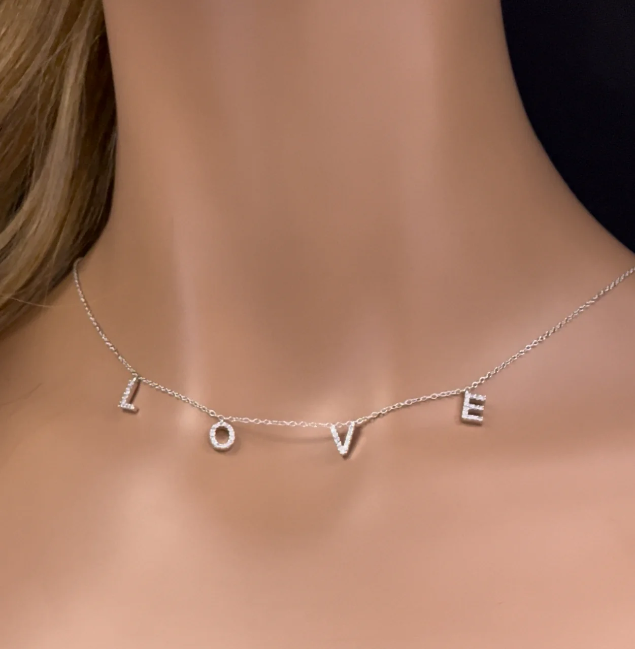 <span>DIAMOND  CLOSEOUT! </span>.23ct G SI 14K White Gold Diamond "Love" Script Letters Pendant Necklace 18+2" EXT - Image 2