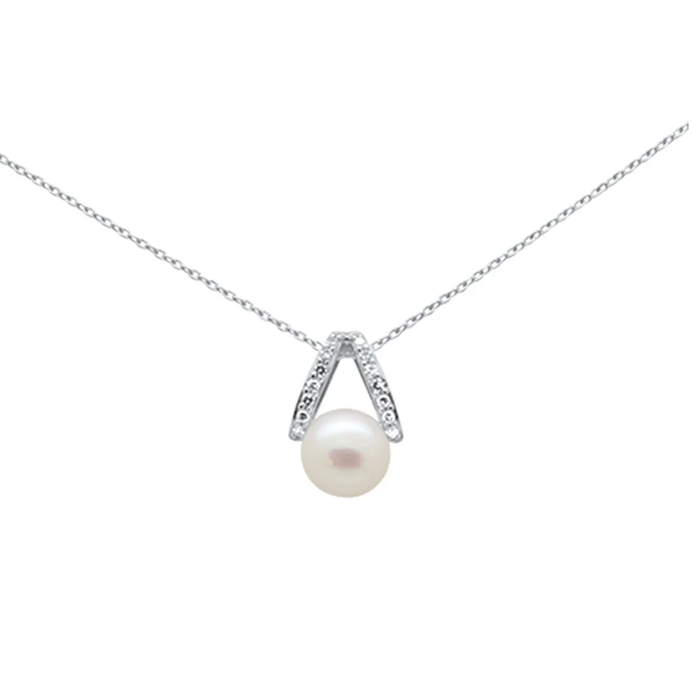 <span style="color:purple">SPECIAL!</span> .08ct G SI 14K White Gold Diamond Pearl Pendant Necklace
