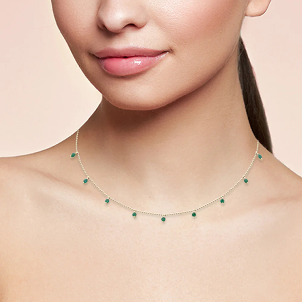 <span>GEMSTONE CLOSEOUT! </span> .80ct G SI 14K Yellow Gold Natural Emerald Bead Style Chain Pendant Necklace - Image 2