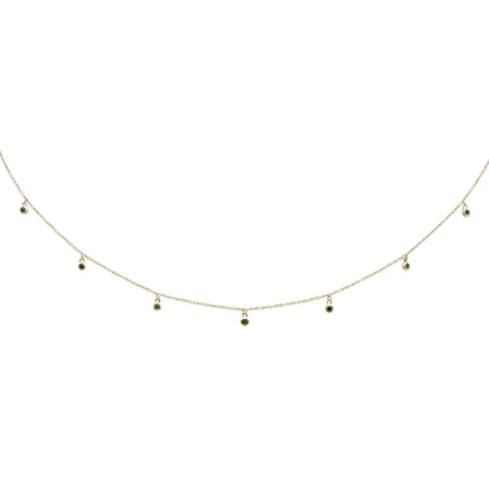 <span>DIAMOND CLOSEOUT! </span> .24cts G SI 14K Yellow Gold Emerald Gemstone By the Yard Pendant Necklace 18"