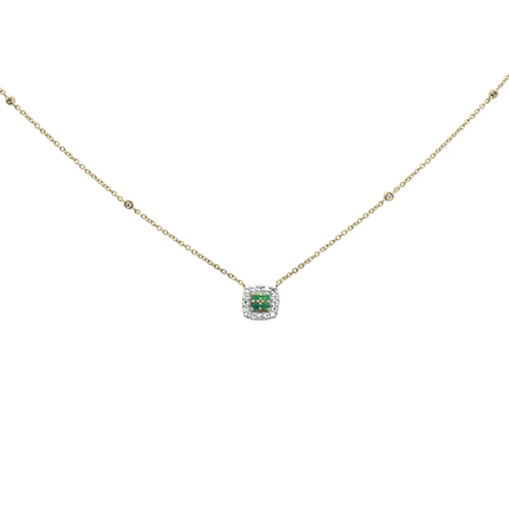<span style="color:purple">SPECIAL!</span> .14ct G SI 14K Yellow Gold Diamond & Emerald Gemstone Pendant Necklace 18"