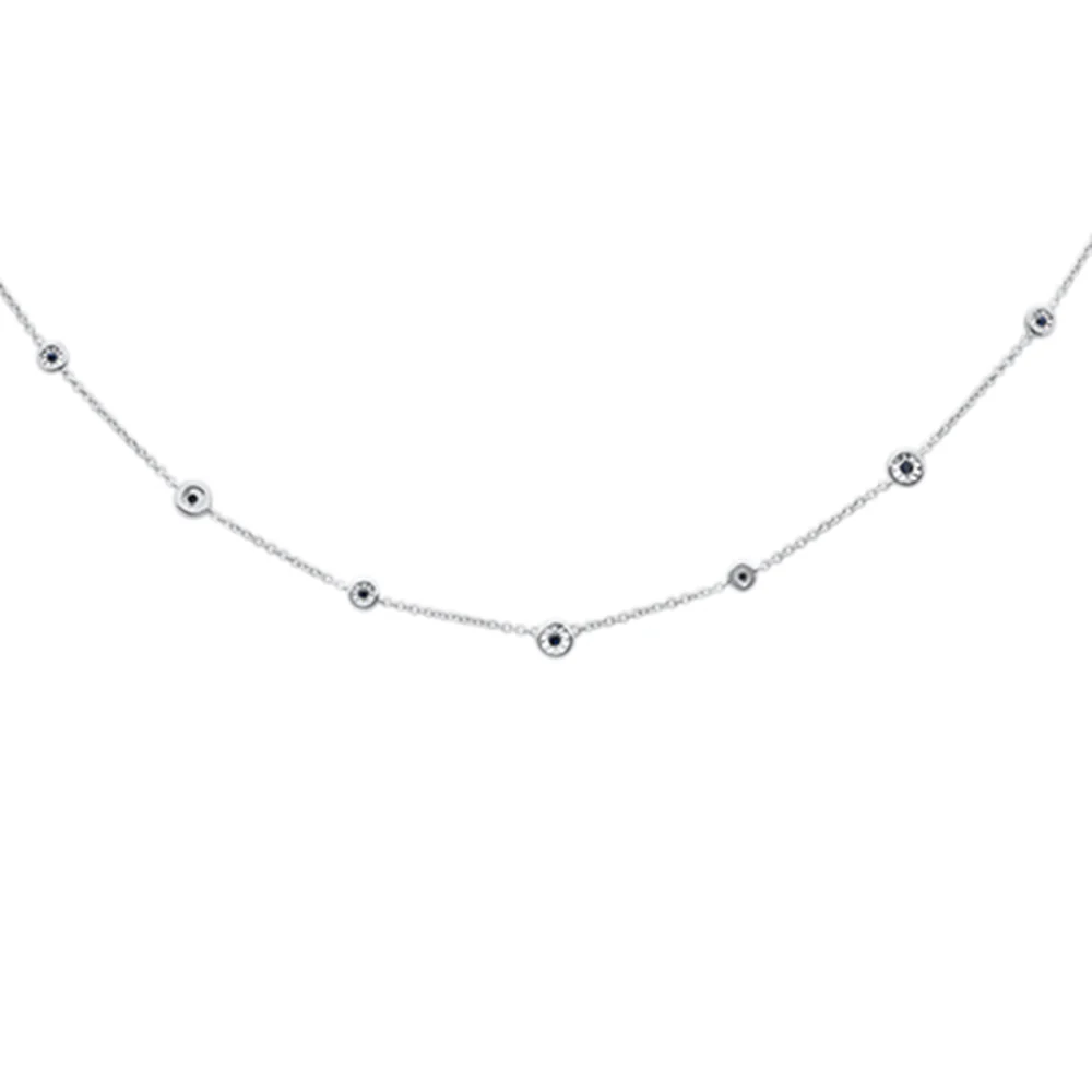 <span>DIAMOND CLOSEOUT! </span> .07cts G SI 14K White Gold Blue Sapphire Gemstone By the Yard Pendant Necklace 18" Chain
