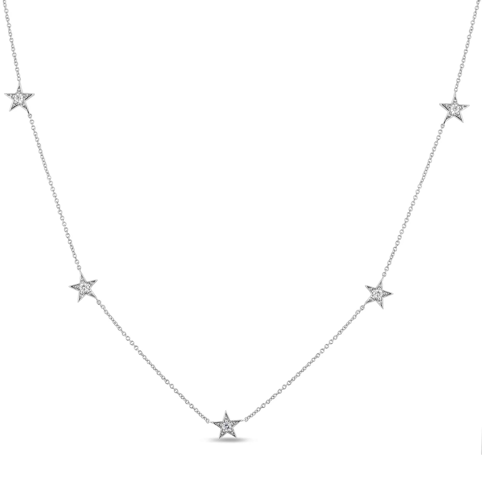 <span>DIAMOND CLOSEOUT! </span> .20ct G SI 14K White Gold Diamond Star Shaped By the Yard Chain Pendant Necklace 16+2" Ext Chain