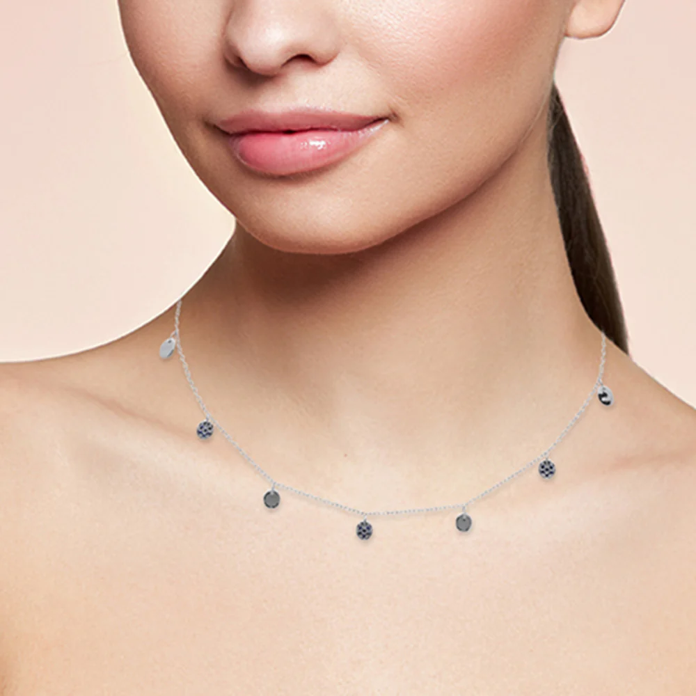 <span>DIAMOND CLOSEOUT! </span> .28ct G SI 14K White Gold Blue Sapphire Gemstone Dangling Pendant Necklace 18" - Image 2