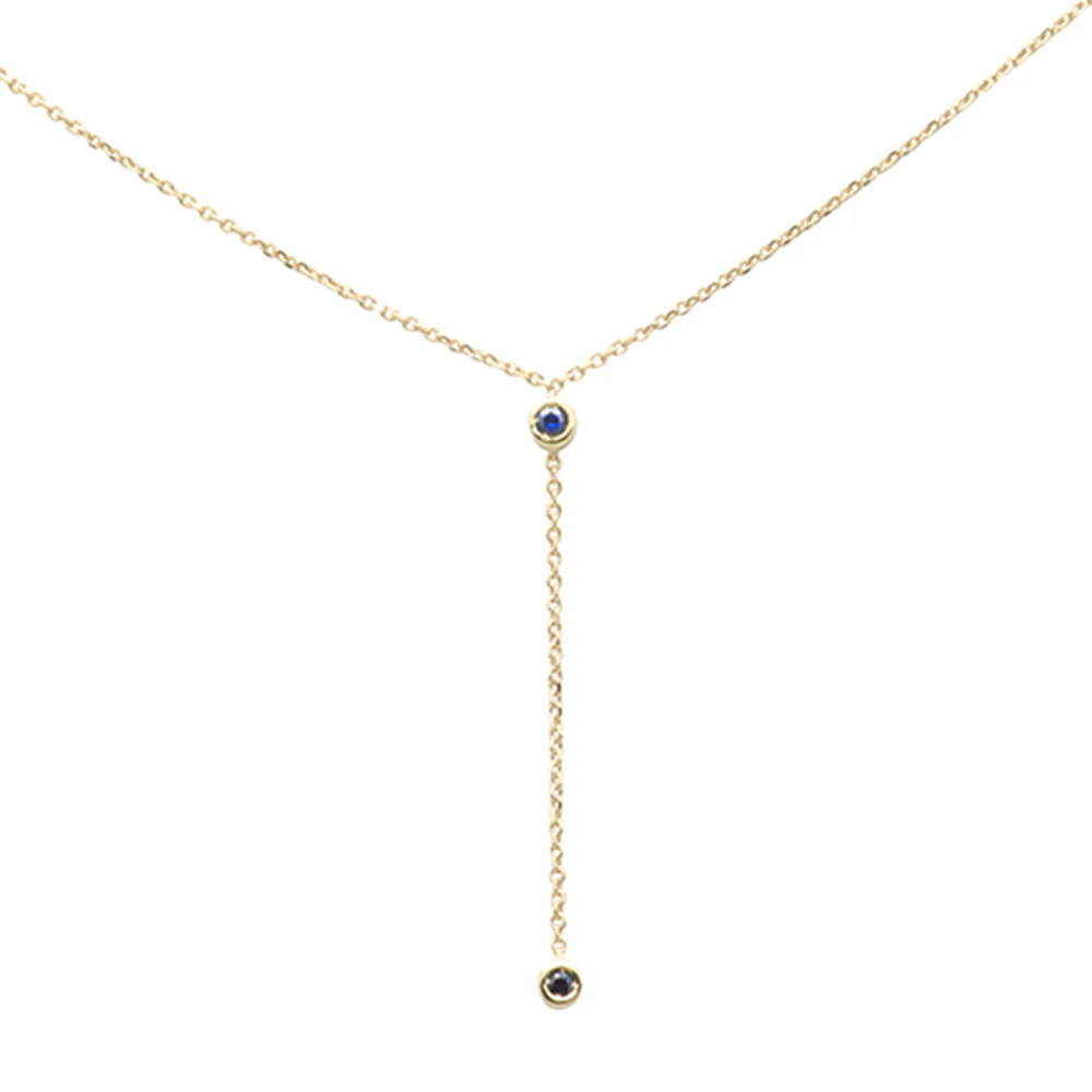 <span>DIAMOND CLOSEOUT! </span> .07ct G SI 14K Yellow Gold Blue Sapphire Gemstone Bezel Dangling Pendant Necklace 16" + 2" Ext.