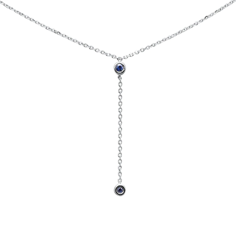 <span>DIAMOND CLOSEOUT! </span> .07ct G SI 14K White Gold Blue Sapphire Gemstone Drop Lariat Necklace Pendant 16+2"Ext