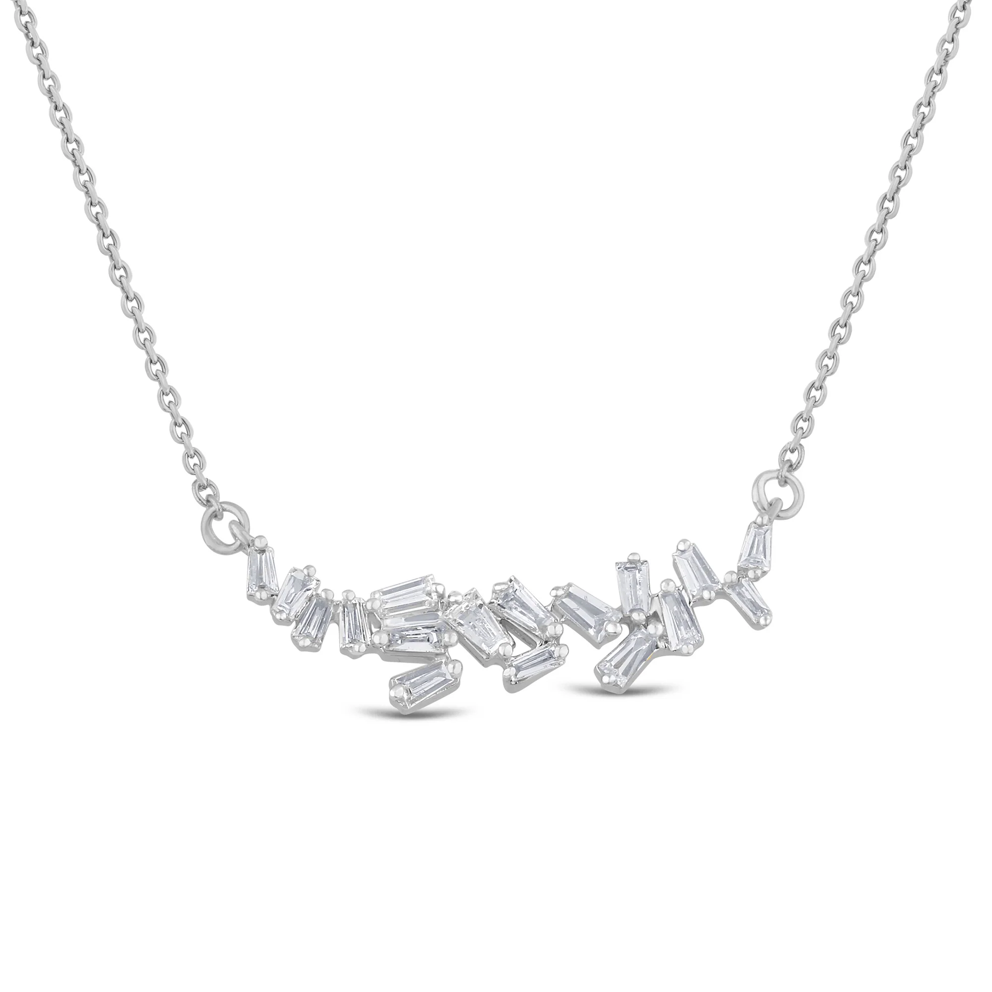 <span style="color:purple">SPECIAL!</span> .22ct G SI 14K White Gold Baguette Diamond Pendant Necklace 18" Long