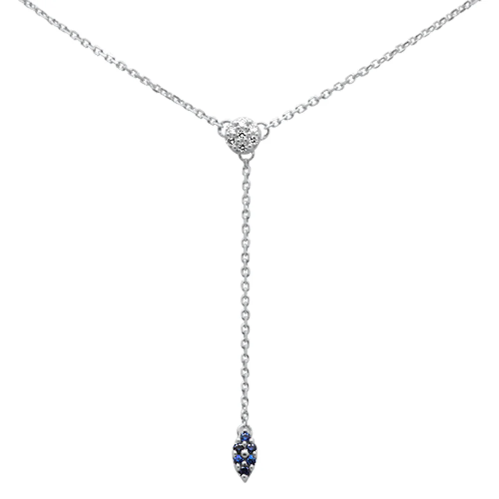 <span>DIAMOND CLOSEOUT! </span> .13ct G SI 14K White Gold Diamond & Blue Sapphire Drop Lariat Pendant Necklace 18" Long
