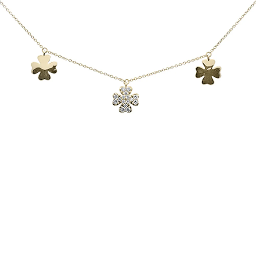 <span style="color:purple">SPECIAL!</span> .20ct G SI 14K Yellow Gold Diamond Clover Style Pendant Necklace 16" + 2" Ext