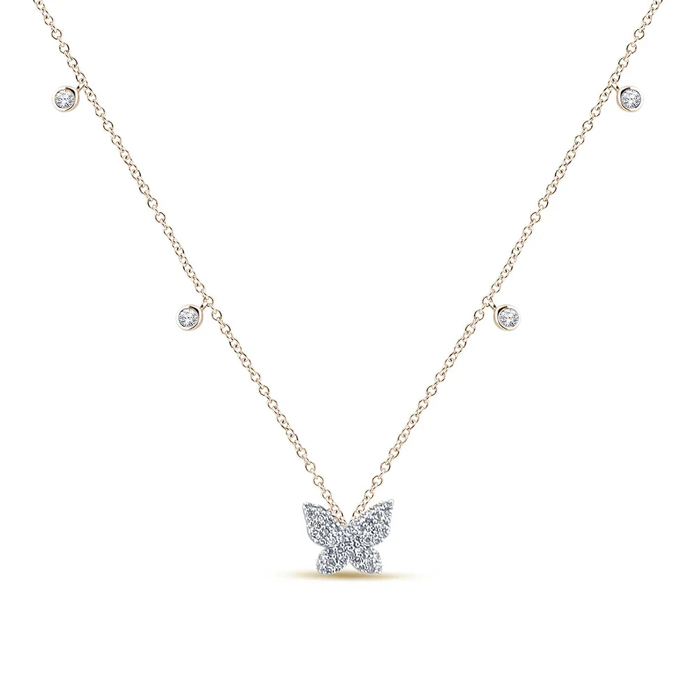 <span style="color:purple">SPECIAL!</span>.22ct G SI 14K Yellow Gold Diamond Butterfly Pendant Necklace 16+2" Ext