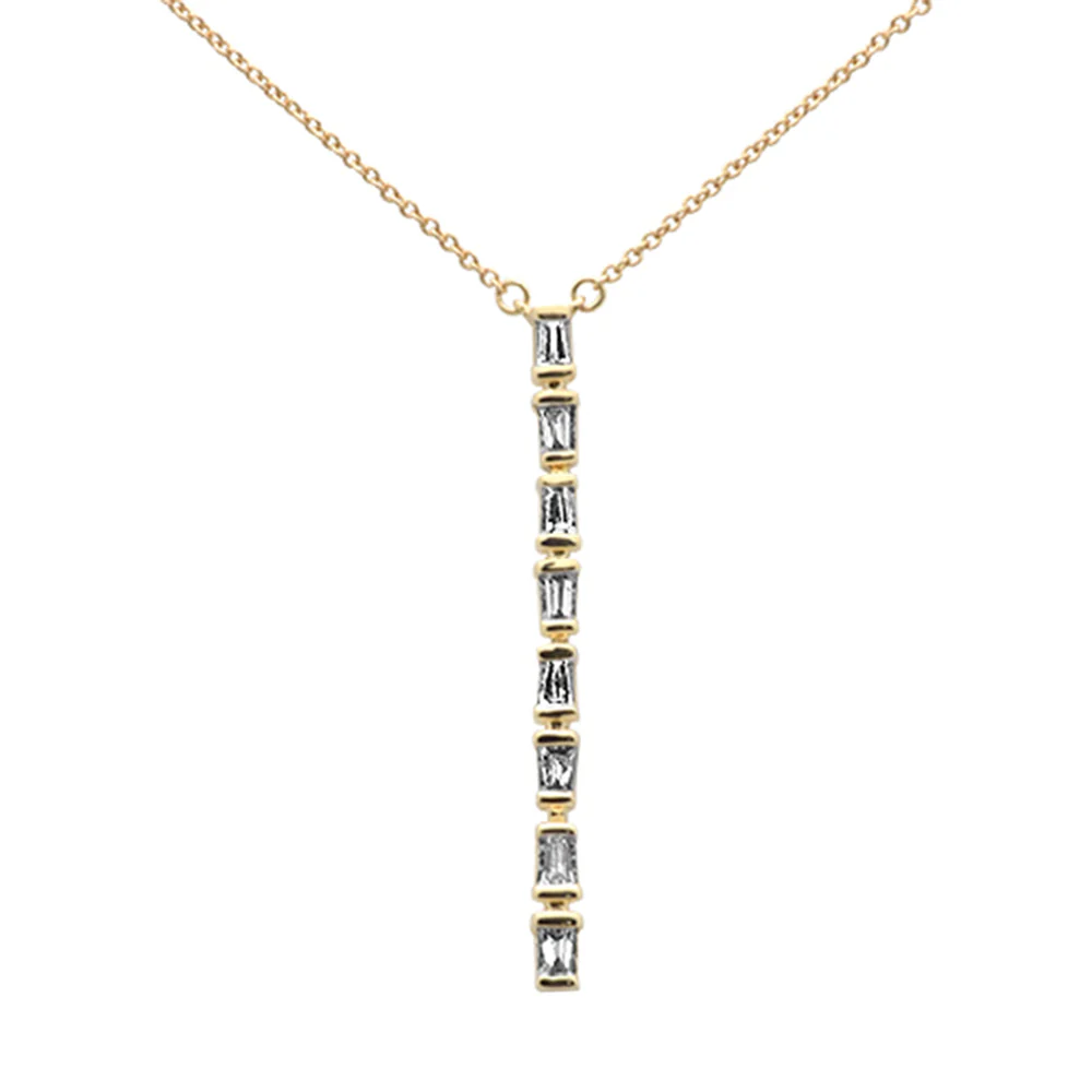 <span style="color:purple">SPECIAL!</span>.28ct G SI 14K Yellow Gold Baguette Diamond Drop Line Pendant Necklace 18" Long