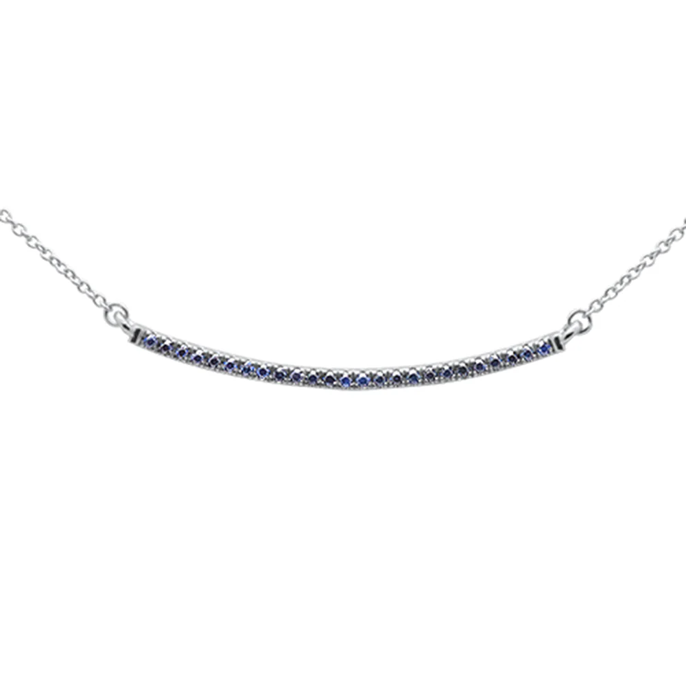 <span>DIAMOND CLOSEOUT! </span> .19ct G SI 14K White Gold Blue Sapphire Gemstone Bar Pendant 18" Long