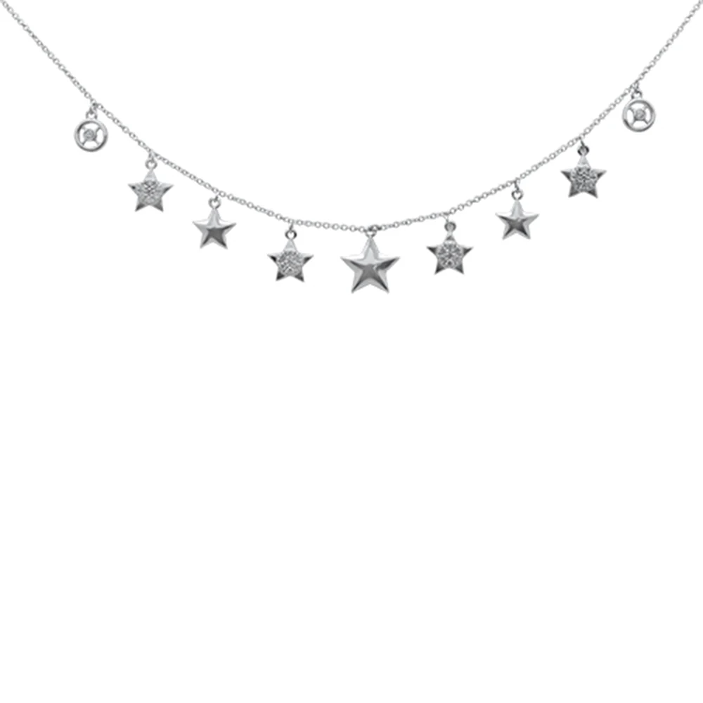 <span>DIAMOND CLOSEOUT! </span>.29ct G SI 14K White Gold Diamond Stars Pendant Necklace 16+2" Ext.