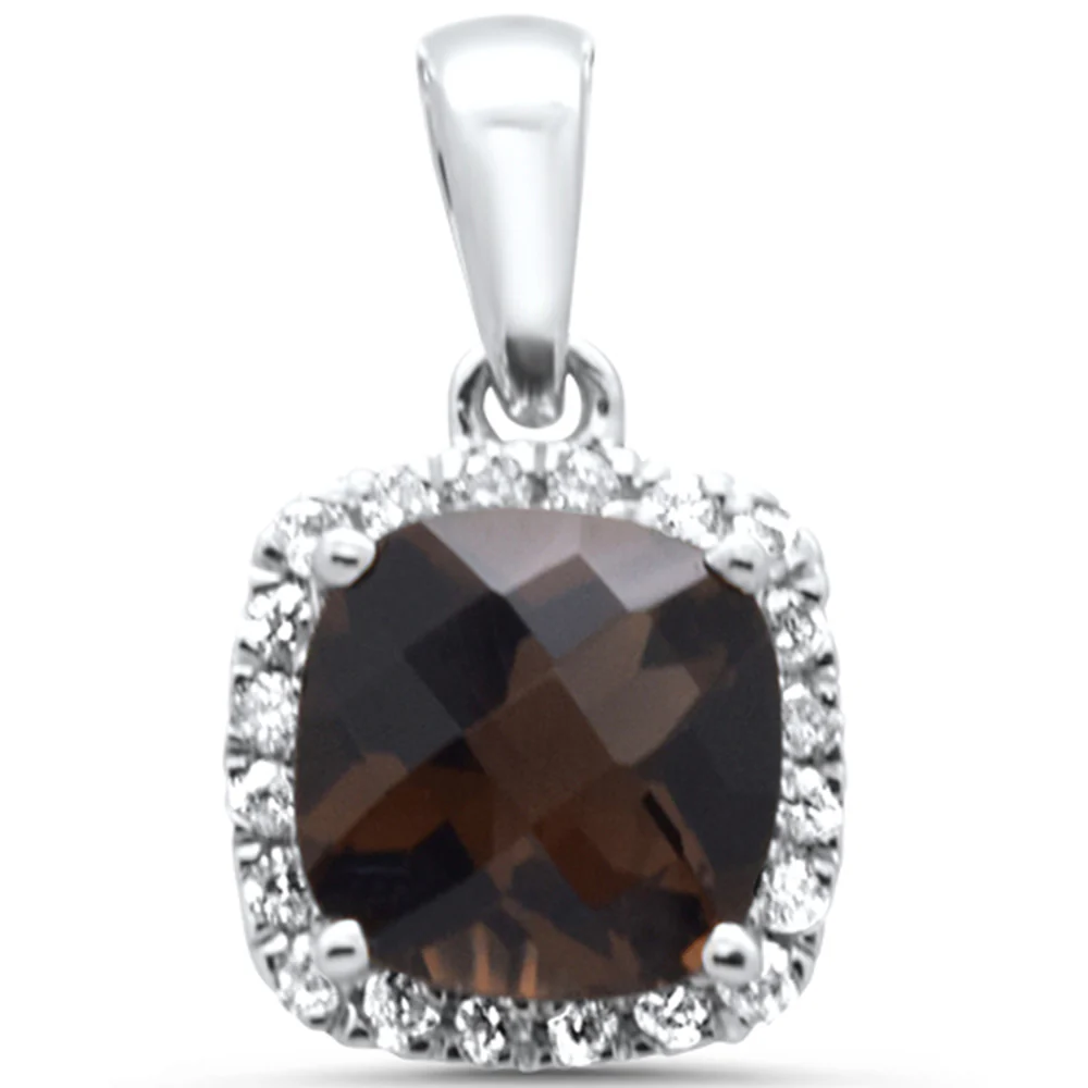 <span>GEMSTONE  CLOSEOUT! </span>1.00ct G SI 14K White Gold Diamond & Cushion Smokey Topaz Gemstone Pendant