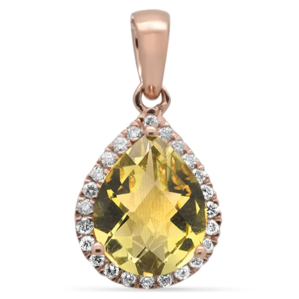 <span>GEMSTONE  CLOSEOUT! </span>1.42ct G SI 14K Rose Gold Diamond & Pear Shaped Olive Gemstone Pendant