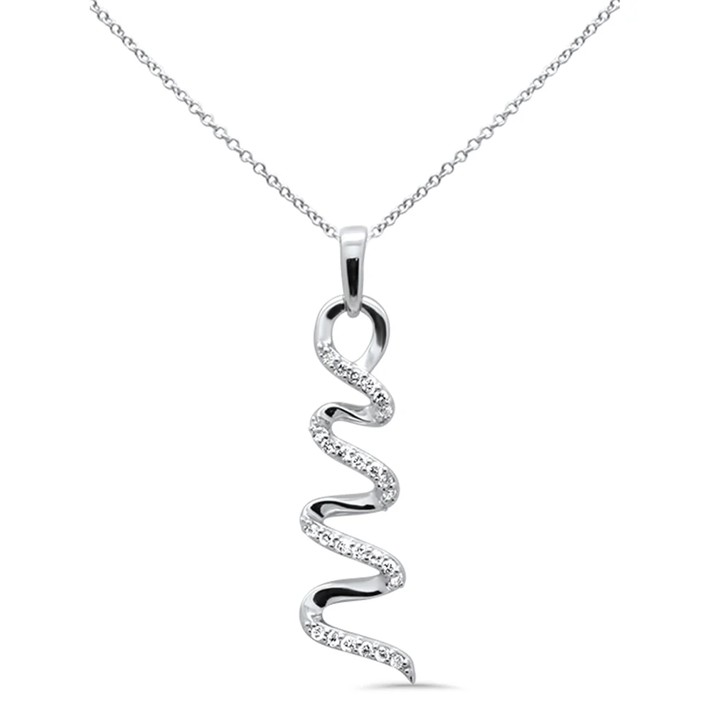 <span style="color:purple">SPECIAL!</span> .13ct G SI 14K White Gold Diamond Swirl Pendant Necklace 18" Long