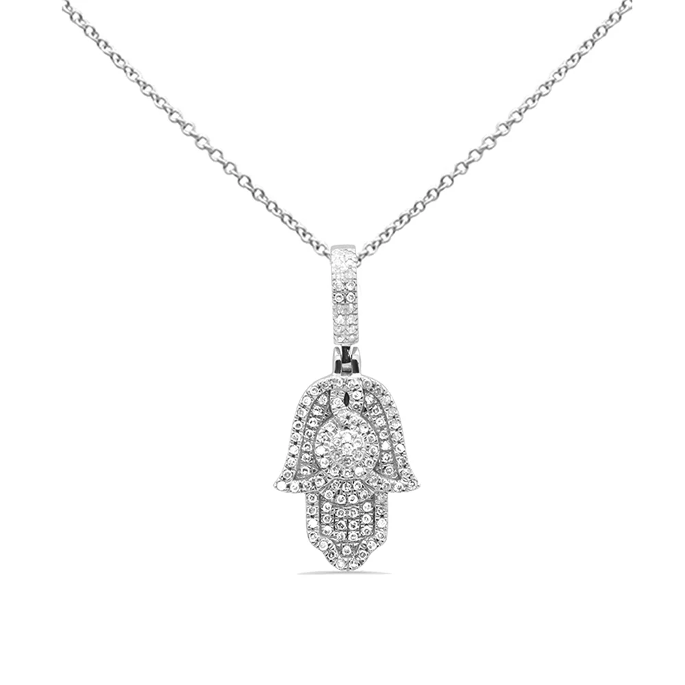 <span style="color:purple">SPECIAL!</span>.19ct G SI 14K White Gold Diamond Hamsa Pendant Necklace 18" Long - Image 2