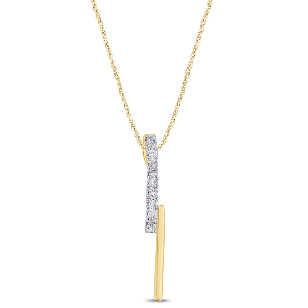 .06ct G SI 14K Yellow Gold Diamond Line Lightning Bolt Style Drop Pendant Necklace 18" Long