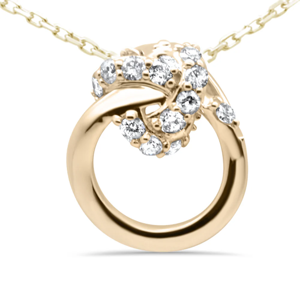 <span style="color:purple">SPECIAL!</span> .21ct G SI 14K Yellow Gold Diamond Knot Style Necklace Pendant 18" Long Chain